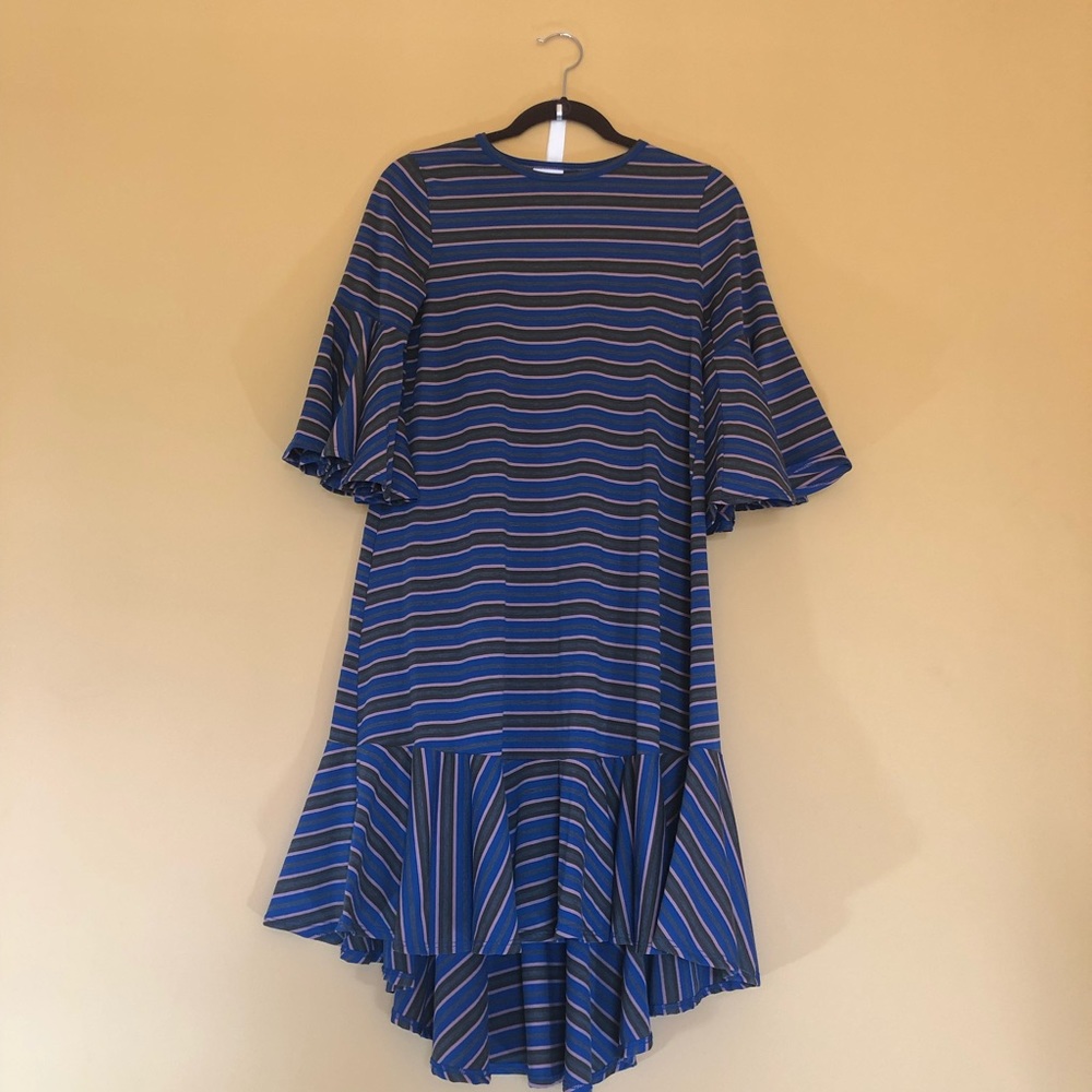 Blue, grey, & pink striped Lularoe Maurine Dress